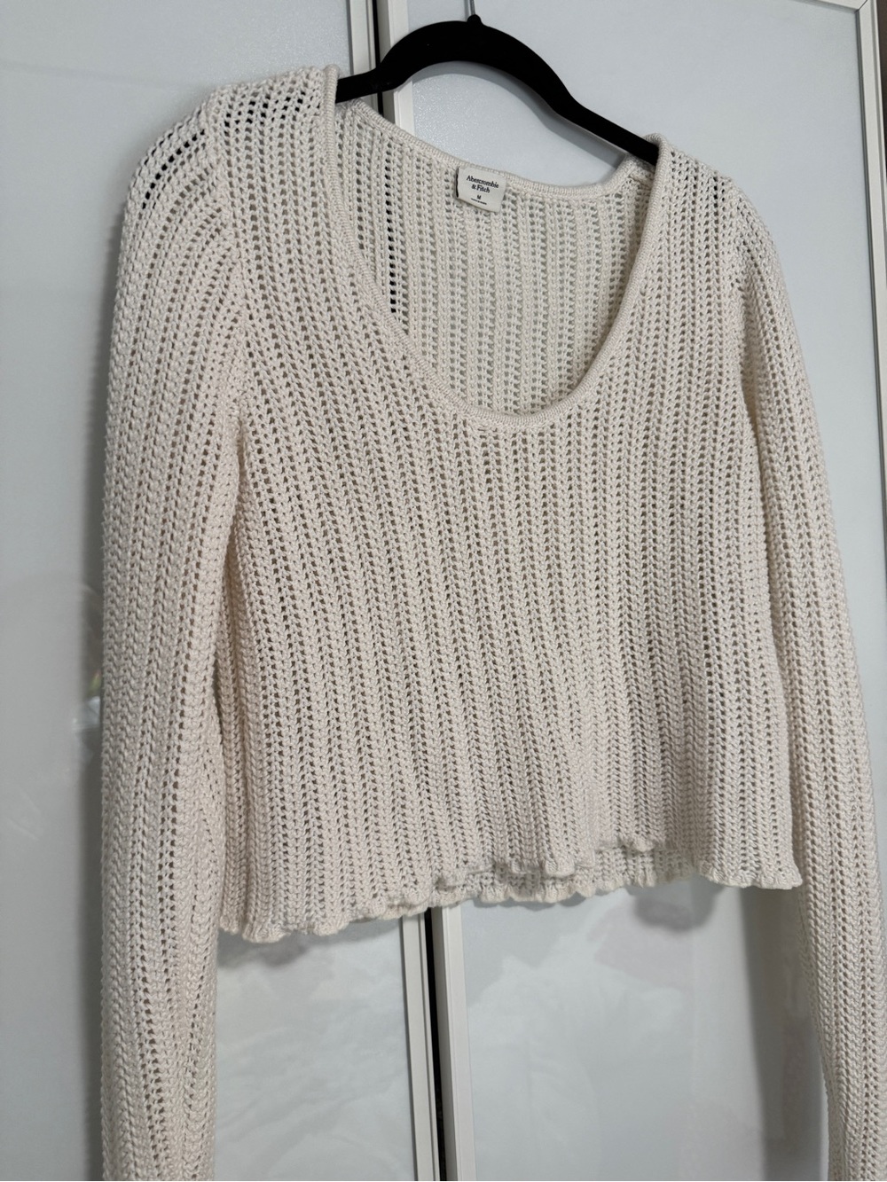 Abercrombie & Fitch Cream Open-Knit Scoop-Neck Sweater